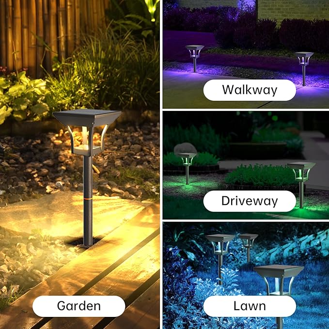 Solar Pathway Lights Outdoor, IP65 Waterproof Bright Solar Outdoor Lights, LED Solar Garden Lights Landscape Lighting for Walkway Lawn Patio Backyard (2 Pack, RGB)