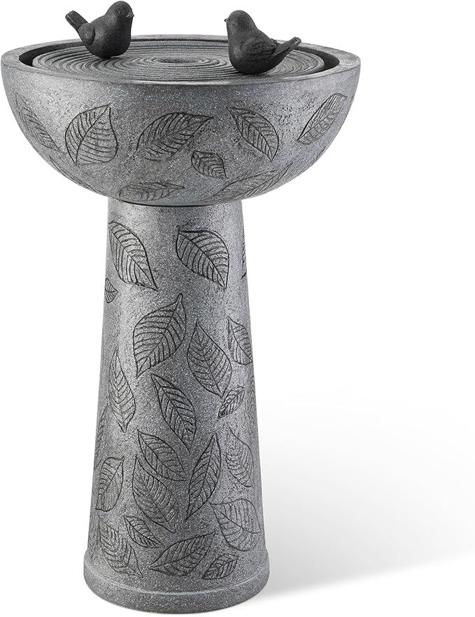 Glitzhome Water Fountain Outdoor, Outdoor Fountain with Lights & Pump, 27.5" H Bird Bath Fountain with Birds Polyresin Floor Waterfall Water Feature for Garden, Yard, Patio, Home Decor