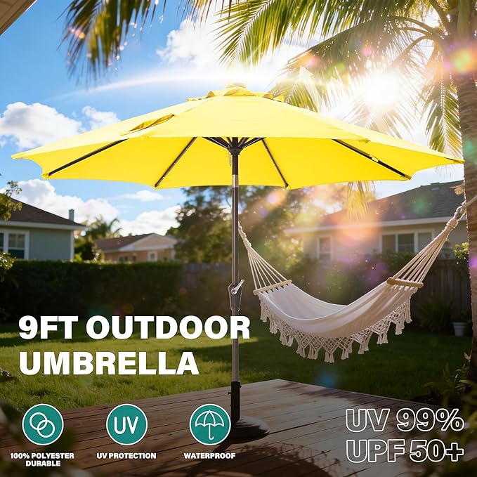 9FT Solar-Powered LED Patio Umbrella with Tilt Crank,Outdoor Market Umbrella with 32 Lights,Sunshade for Deck, Garden and Pool