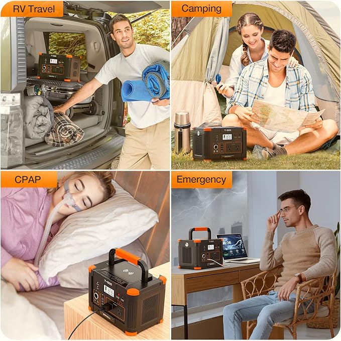 Portable Power Station 500W(Peak 1000W), 519.48Wh Outdoor Solar Generator Backup Battery Pack with 2 AC Outlets, 500W 10-Port Powerhouse for RV/Van Camping Fishing Climbing Road Trip Home Emergency