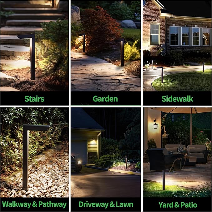 Low Voltage Pathway Lights 12V, 3CCT LED Landscape Path Lights, Outdoor Waterproof Wired 5W 235LM, Black Aluminum Garden Yard 12 Pack