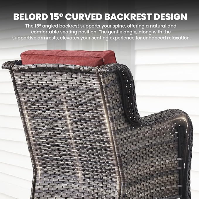 Belord Outdoor Wicker Furniture 5 Pieces Patio Furniture Set Patio Chairs with Ottomans and Side Table Conversation Set for Porch Garden Deck Balcony Poolside Grey Wicker Red Cushion