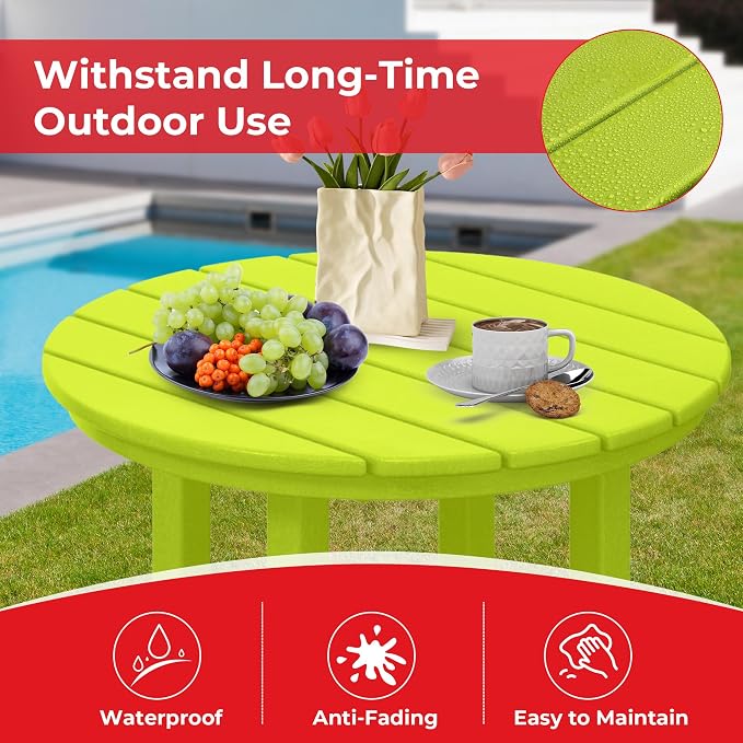 Costaelm Outdoor Bar Table, 42" Counter Height Round Patio Cocktail Bar Table, Patio Bar Table 3-Pieces Set Bistro Dining Table Pub Table for Deck, Backyard, Garden, Lime