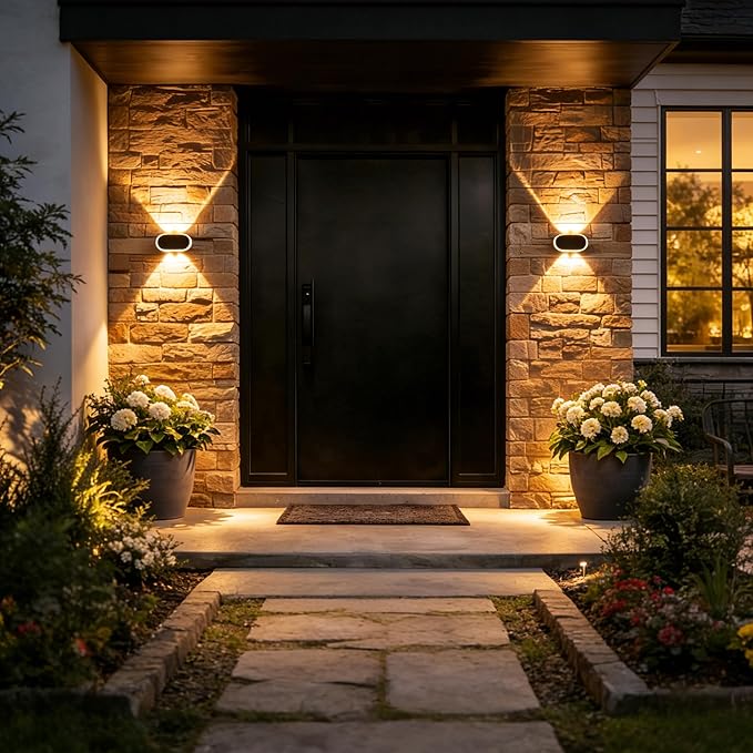 Ellasay Fence Lights Solar Powered: Outdoor LED Wall Lighting Dual Beam and 3 Color Modes IP65 Waterproof 12H Long Lasting Easy Mount for Garden Patio Backyard 2 Pack