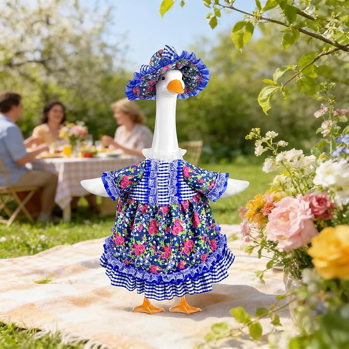 Goose Outfit Summer Porch Goose Outfits 23" Rose Flower Yard Goose Clothes | Flower Porch Goose Clothes Costume for Outdoor Garden Lawn Yard Decor Goose Clothes for 23" Lawn Cement Plastic Geese Statues