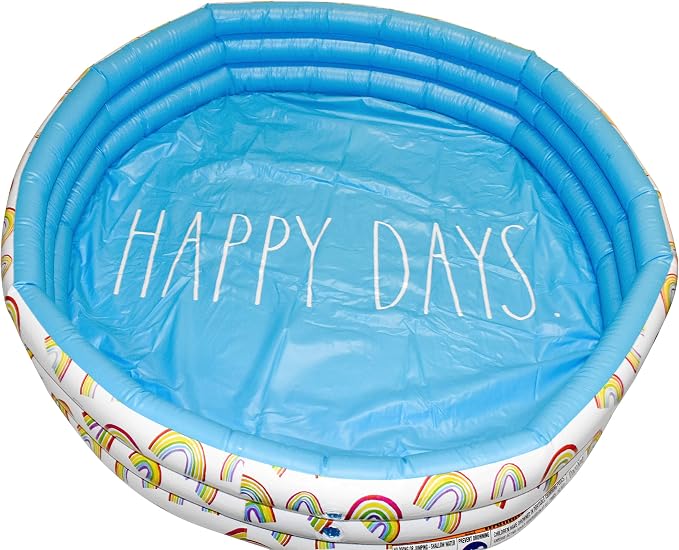 Coconut Float Rae Dunn x Mini Pool with Rainbow Graphics - Happy Days! Inflatable Swimming Pool for Kids - Great Splash Pool for Backyard, Summer Parties & Swim Events Ages 5+