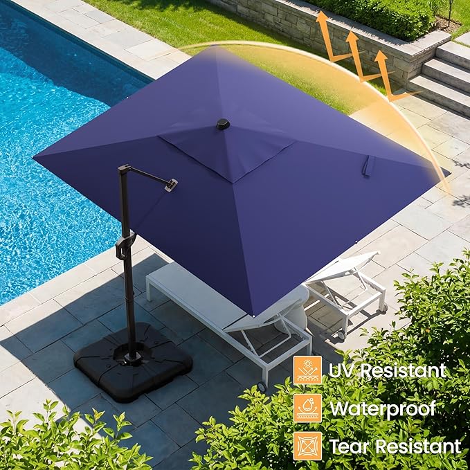 HASLE OUTFITTERS 9x12 FT Patio Cantilever Umbrella, Outdoor Offset Large Rectangular Heavy Duty Umbrellas with 360° Rotation for Pool Garden Deck，Navy