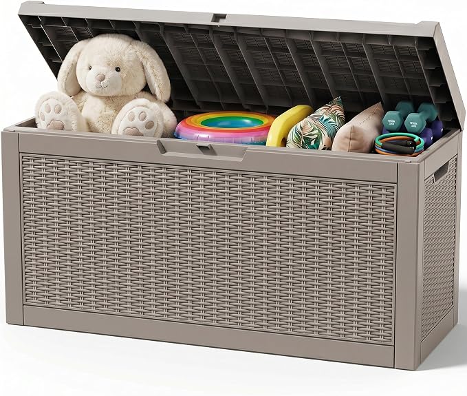 Outdoor Storage Box,95 Gallon Resin Deck Box,Waterproof & UV Resistant Lockable Package Delivery Bin,Toy Cabinet for Indoor & Outdoor