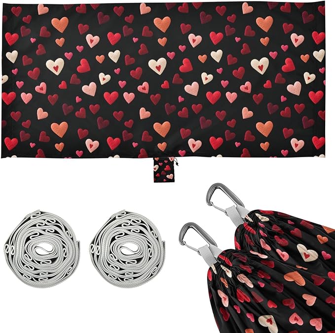 Camping Hammock Outdoor Hammocks for Outside Embroidery Hearts Beach Trees Portable Lightweight with Pockets Tree Straps Indoor