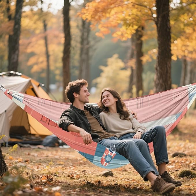 Light Red and Blue Checkered Pattern 330lb Capacity Camping Hammock with Portabl Carry Bag Tree Hammock for Outside Patio Backyard Poolside Silla hamacas para adultos