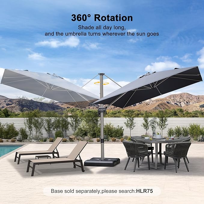 PURPLE LEAF 9’ X 9‘ Patio Umbrella Outdoor Cantilever Umbrella, Aluminum Offset Umbrella with Champagne Frame and 360° Rotation for Pool Deck Garden, Grey