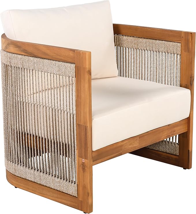 LUMISOL 4 Piece Outdoor Patio Furniture Sets, Acacia Wood Conversation Set with Coffee Table for Garden, Poolside, Backyard, Teak+Beige