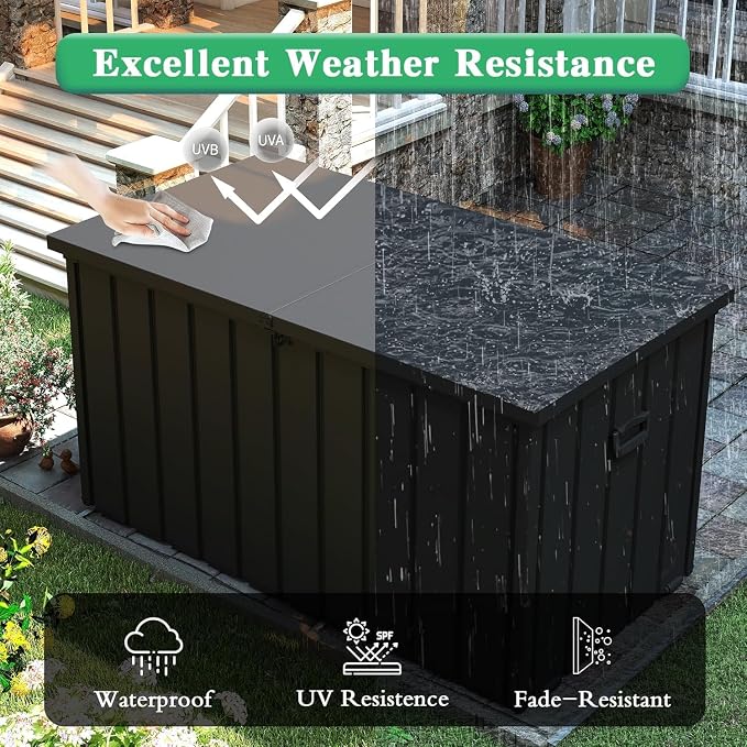 CHUNLY 200 Gallon Deck Box with Lockable Lid, Outdoor Patio Storage Box w/Mobility Rollers, All-weather Storage Bench Bin for Outside Cushions, Pool Supplies and Garden Tools (Dark Gray)