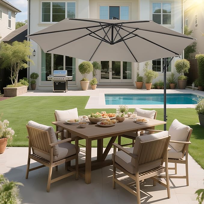 Offset Patio Umbrella Cantilever - 10 FT Cantilever Umbrella Outdoor with Crank and Cross Base, UV Protection Large Patio Umbrella for Garden, Deck, Backyard, Pool, Porch (Taupe)