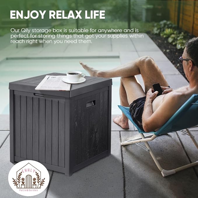 EHHLY Deck Box, 51 Gallon Package Bin Delivery Box for Outside Front Porch, Small Patio Outdoor Storage Boxes Waterproof, UV Resistant Plastic Resin Pool Storage Bins with lids, Grey