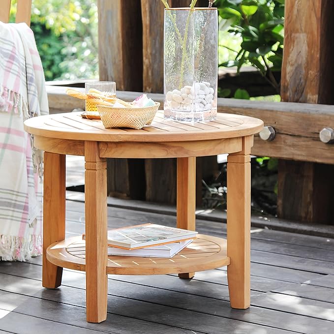 Cambridge Casual Robin Teak Wood 3 Piece Patio Conversation Set with Oyster Cushion, Chat Set with Patio Club Chair and Side Table, Removable Cushion, Weather-Resistant, Perfect for Small Space