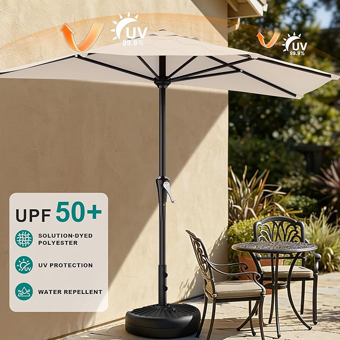 AreShark 9FT Half Patio Umbrella, Outdoor Wall Umbrella with Crank & 5 Sturdy Ribs, Table 1/2 Umbrella Patio for Garden, Deck, Balcony and Pool, Cream White