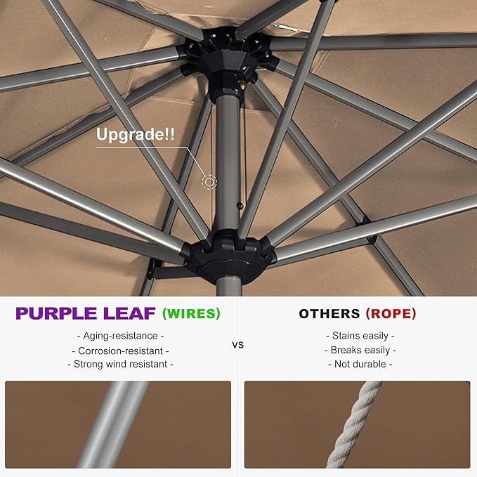 PURPLE LEAF 11' Round Patio Umbrella, Aluminum Outdoor Umbrella for 3 Year Fade Resistant, Sturdy Market Umbrella for Deck Garden, Patio, or Lawn