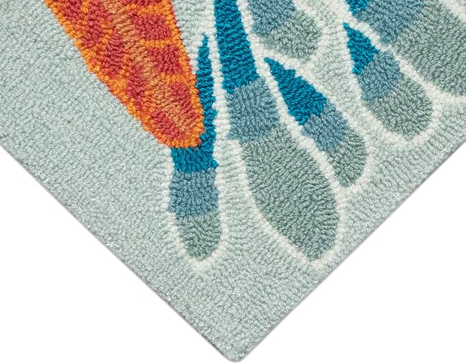 Liora Manne RAVELLA Indoor/Outdoor Hand Tufted Synthetic Blend Durable Area Rug - Contemporary Border Coastal Fish Decorative (Ocean Scene Aqua) (8'3" x 11'6")