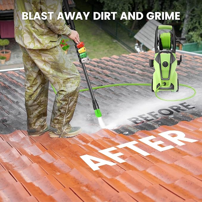Pressure Washer 5000PSI Adjustable Pressure with 33FT Hose, 4 Nozzle, Power Washer for Home Cars Driveways, Green