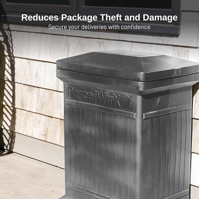 RTS Home Accents ParcelWirx Premium Vertical Storage Cabinet/Package Delivery Box with Lift Off Lid, Graphite