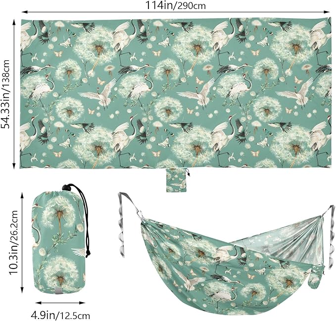Camping Hammock Outdoor Hammocks for Outside Crane Dandelion Beach Trees Portable Lightweight with Pockets Tree Straps Indoor