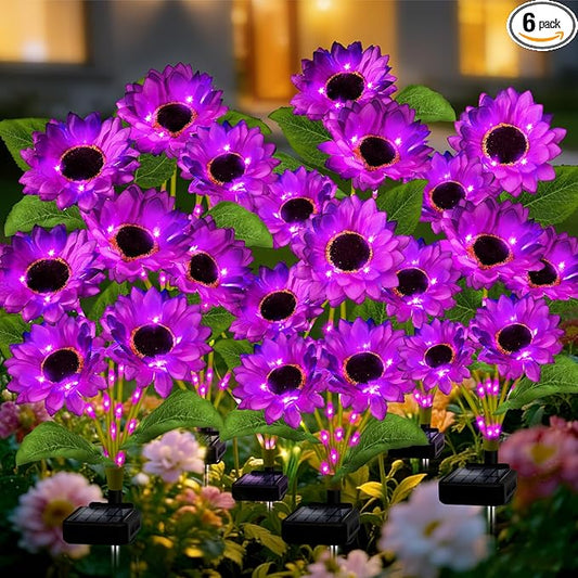 ANGMLN Solar Garden Lights 6 Pack 36 Solar Sunflower Lights, Waterproof Solar Purple Flower Light for Outdoor Decoration, Decorative Stakes for Yard,Landscape,Patio,Gifts for Women