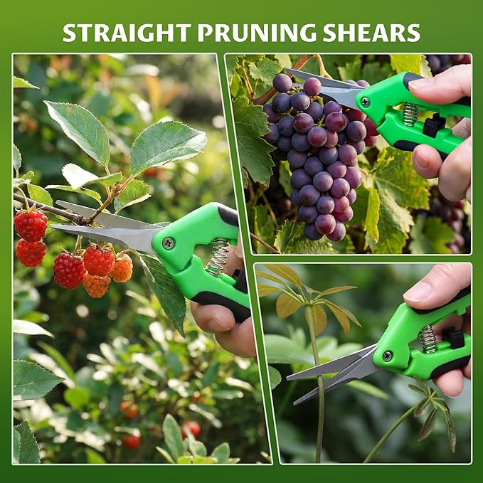 2-Pack Gardening Scissors, 8.43" Bypass Pruning Shears and 6.57" Straight Garden Scissors with Safety Lock, Preminum Plant Shears and Clippers for Trimming, Cutting, Picking