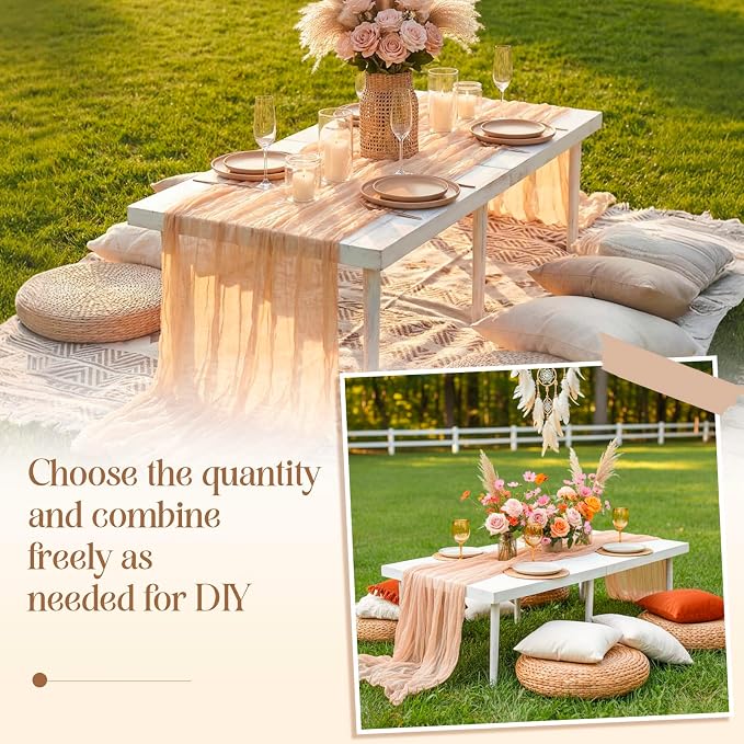 Novabright 4 Person 21.5 x 43 Inches Boho Table Low Folding Picnic Table Beach Portable Low Wood Floor Event Foldable Garden Wedding Party Camping Picnic with Runner Set(Retro White)