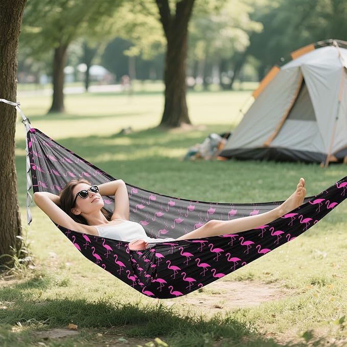 Camping Hammock Outdoor Hammocks for Outside Flamingo Hot Pink Beach Trees Portable Lightweight with Pockets Tree Straps Indoor