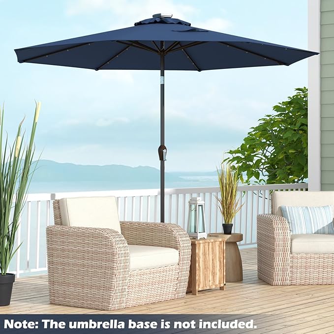 Giantex 9ft/10ft Outdoor Patio umbrella with Solar Lights, Table Market Umbrella with Crank and Push-button Tilt System, Solar LED Lighted Patio Umbrella for Backyard Deck Pool Beach