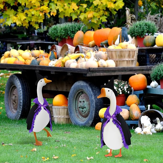 Witch Goose Outfit Halloween Costume for Lawn Decor, Cute Porch Goose Clothes for Outdoor Garden Yard Patio Cement Statue Art