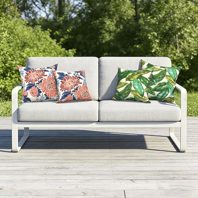Outdoor Throw Pillow Covers 18x18 Inch, Decorative Pillow Covers for Patio Furniture, Red Chrysanthemum Modern Cushion Cases for Garden Couch Home Sofa, Pack of 2