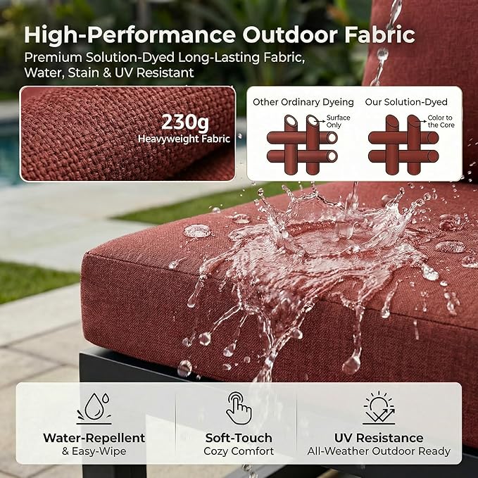 NICESOUL 8 Piece Oversized Modern Aluminum Patio Furniture Set, All Weather Rust Proof Modular Sectional Sofa with Side Table, 500 lbs Heavy Duty Comfortable Outdoor Couch for Backyard Deck, Burgundy