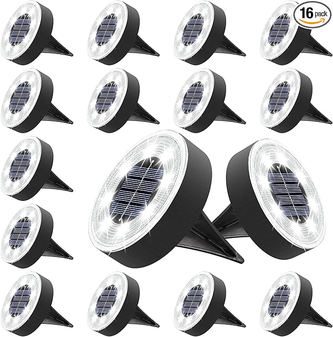 Joomer Solar Ground Lights, 16 Pack 8 LED Solar Lights Outdoor IP68 Waterproof Disc Light In-Ground Landscape Lighting Outdoor for Patio Pathway Lawn Yard Driveway Walkway (White)