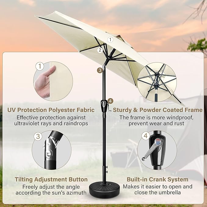 Simple Deluxe 2 Pack 9ft Patio Umbrella Outdoor Table Market Umbrella, 8 Sturdy Ribs for Garden, Deck, Backyard, Pool, Creamy White