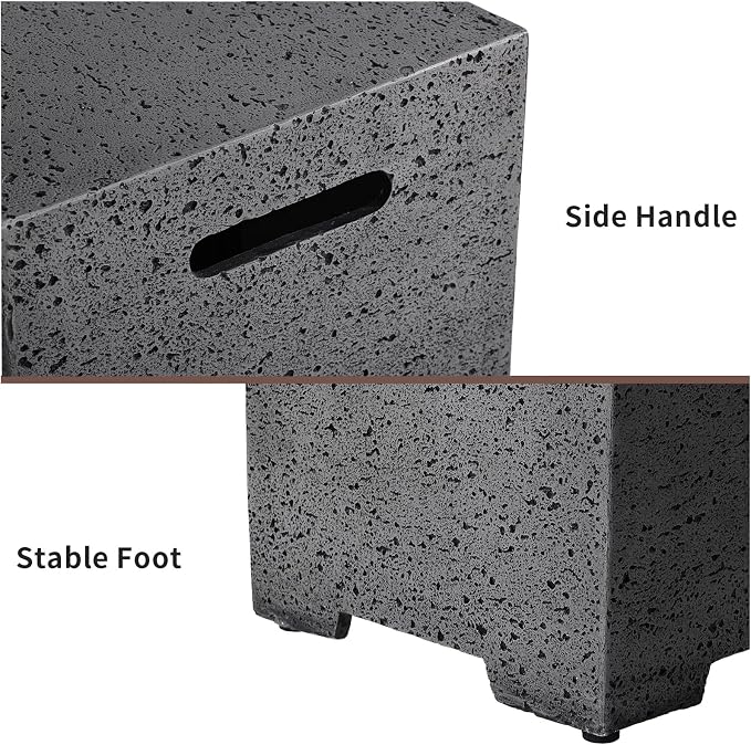 COSIEST Outdoor Hideaway Tank Table for Gas Fire Pits, Hides Standard 20lb 16-inch Propane Tank Cover w Side Handles (Light Gray)