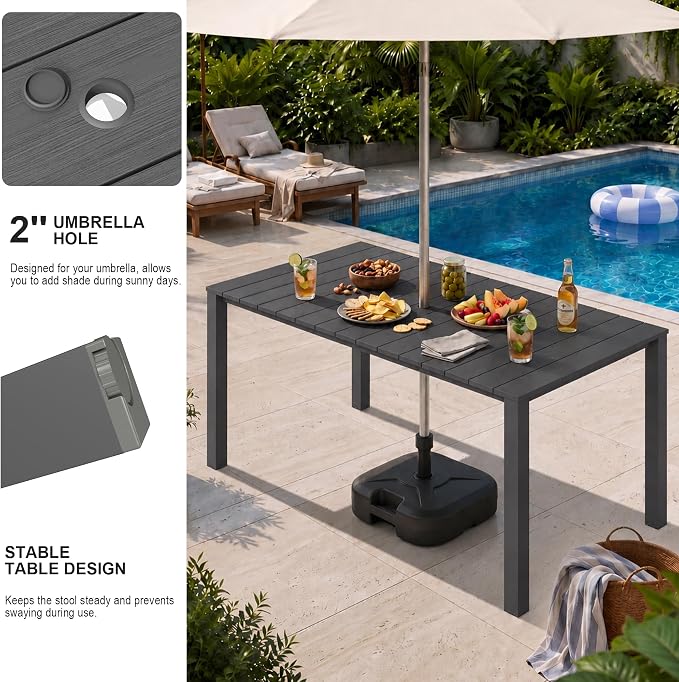 Domi HDPE Outdoor Dining Set, All-Weather 5 Piece Outdoor Dining Table Set with 2" Umbrella Hole, Outdoor Patio Dining Set for Garden, Poolside, Backyard, Deck, Grey