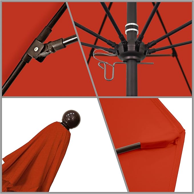 California Umbrella 9' Round Aluminum/Fiberglass Umbrella, Push Open, Bronze Pole, Olefin Sunset Fabric