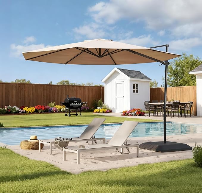 Grand patio 10Ft Cantilever Patio Umbrella, 360-Degree Rotation Large Outdoor Umbrella, Hanging Offset Umbrella, Easy Tilt, Heavy-Duty Polyester Canopy, Steel Frame, for Patio Pool Deck, Round
