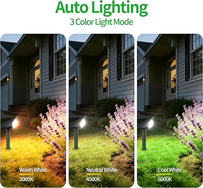 intelamp Solar Spot Lights Outdoor Waterproof, 4000mAh 3 Color LED Spotlight with Remote Timer Adjustable Brightness for House Wall Trees Flags Pools Yard Decor