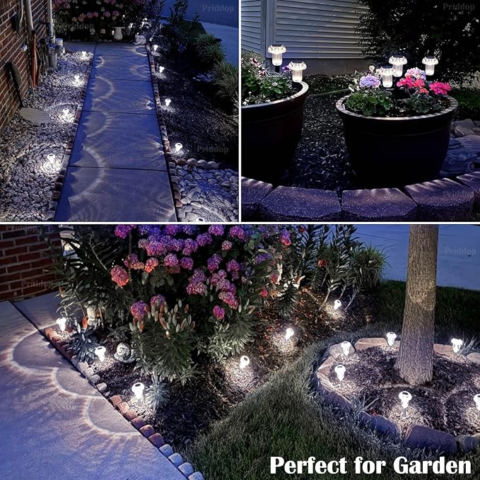 Priddop Solar Lights Outdoor Pathway Waterproof 8 Pack Cold White LED Acrylic Mushroom Decorative Garden Lights for Yard Landscape Patio Outside Decor