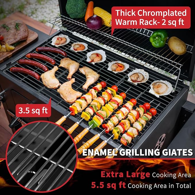 Kenadne Charcoal Grill Outdoor BBQ Grill, Extra Large Cooking Area 794 Square Inches with Two Individual & Adjustable Charcoal Tray, Foldable Side Tables for Outdoor Cooking grill Backyard