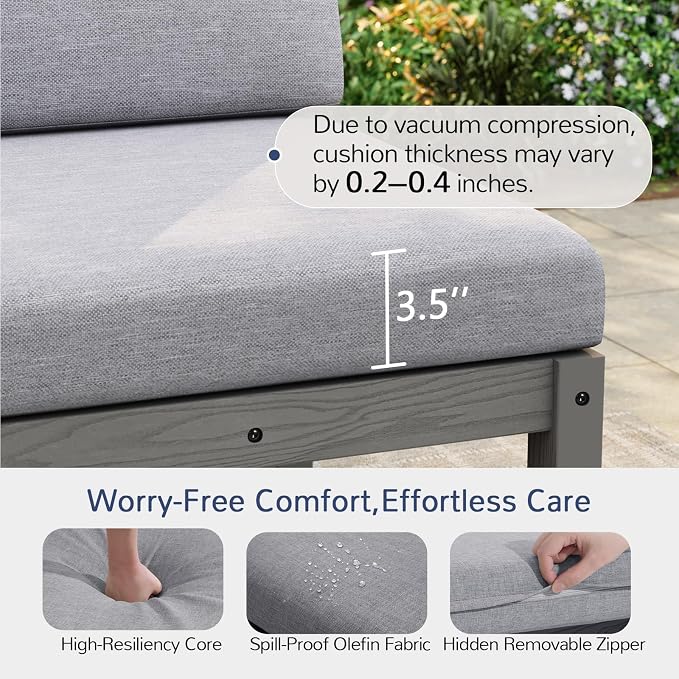 Stoog 3-Seater Patio Sofa, Modular Outdoor Sectional with Waterproof HIPS Frame & Quick-Dry Olefin Cushions – All-Weather for Backyard, Deck, Garden, Grey