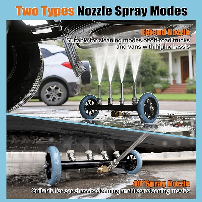 3-in-1 Under Carriage Pressure Washer Attachment, 16 Inch Pressure Washer Undercarriage Cleaner and Water Broom for Power Washer Surface Cleaner with 3 Extension Wands and 8 Nozzles