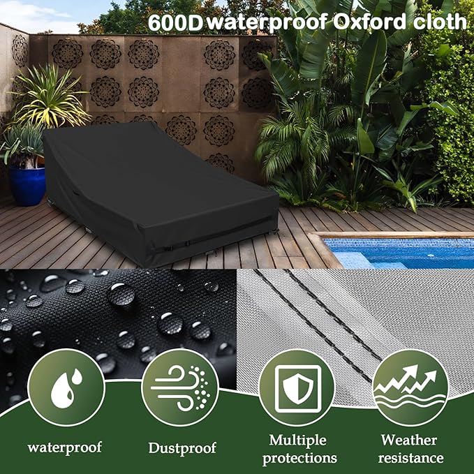 Outdoor Daybed Cover Heavy Duty 600D Weather-Resistant Waterproof Patio Sunbed Wicker Furniture Sofas Cover 63"L x 54"W x 28"H UV Resistant Anti-Fade Material,Outdoor Canopy Day bed Sofa Covers,Black