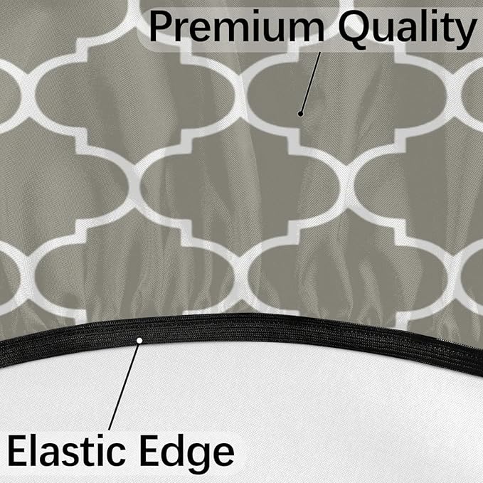 Fitted Round Tablecloth with Umbrella Hole and Zipper Grey Moroccan Outdoor Elastic Table Cloth 45"-56" Oil-Proof Waterproof Patio Table Cover for Dining Picnic Party