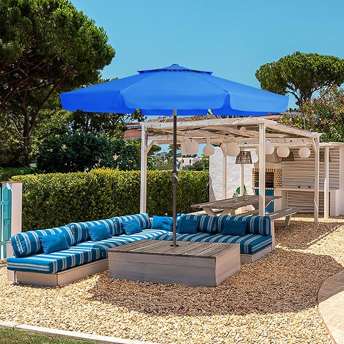 JEAREY 9' 2-Tiers Patio Umbrellas Outdoor Market Table Umbrella w/Push Button Tilt/Crank, 8 Sturdy Ribs, UV Protection Waterproof Sunproof(Royal Blue)