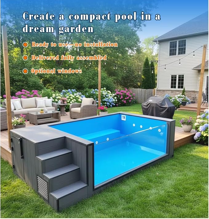 Prefabricated Swimming Pools for Modern Backyard | Custom Container Swimming Pool with Optional Heater & Filter - Stackable & Flexible Outdoor Above Ground Pool for Family Leisure & Kids Vacation