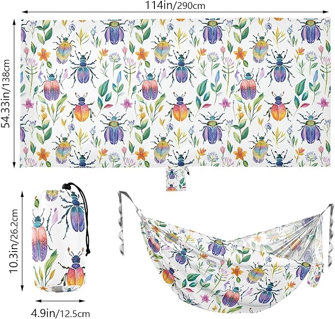 Camping Hammock Outdoor Hammocks for Outside Watercolor Sugarplum Colorful Beach Trees Portable Lightweight with Pockets Tree Straps Indoor